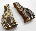CraftsofIndia® Pair of Giraffe Wooden Blocks Stamps for Printing on Textiles, Pottery Crafts,Henna, Scrapbooking (Set of 2)