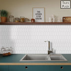 The Tiles Plaza 10-Sheet Peel and Stick Backsplash, White Long Hexagon Self Adhesive Wall Tile, Stone Composite Stick On Decorative Mosaic Tile for Kitchen Bathroom Fireplace