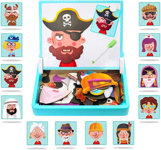 Magnetic Puzzles Face Dress Up Travel Game Double Side Preschool Educational Learning Toy for Kids