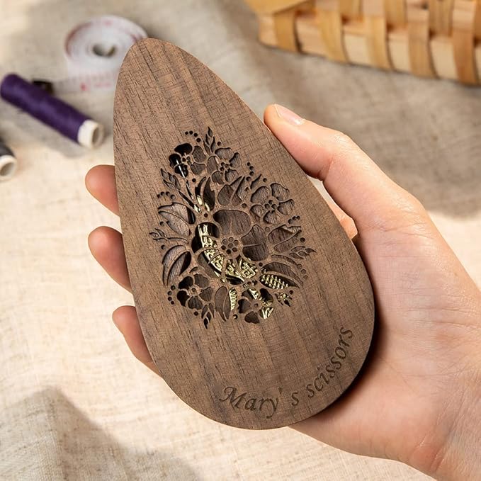 Vintage European Scissor With Customize Case Stainless Steel Personalized Engraved Name Scissor Wood Box for Cross Stitch Cutting Embroidery Sewing Handcraft Craft Art Work DIY Tool Needlework