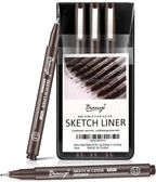 Bianyo Sepia Tone Art Pen Set, 5 Assorted Tips - Warm Pigment Ink Sketch Liner for Vintage Sketching, Nature Illustrations, and Elegant Calligraphy, Water-Resistant and Archival Quality