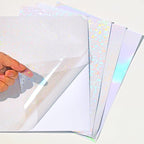 36 Sheets Holographic Sticker Paper, Transparent Holographic Vinyl Laminate Film, Clear Overlay Lamination Sticker Paper Self Adhesive Waterproof - Gem, Dot, Colorful, Star Patterns/8.5x11 inch