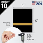 Trotec TroLase | 8"x12"x1/16", 10 Pcs | Black/Gold | 2 Ply | Modified Acrylic | Laser Engraving Double Color Plastic Sheet | Engraving Blanks for Laser, Saw, Guillotine | Made in USA