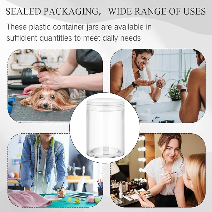 SATINIOR 12 Pack Plastic Container Jars with Lids Round Clear Travel Cosmetic Container Jars for Toiletries, Lotion, Cream, Ointments, Makeup, Rhinestone, Samples, Kitchen Storage(10 oz,Clear)