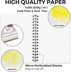 Funto Watercolor Pad 5.5x8.5, 30 Sheets, 140lb/300gsm, Double-Sided Cold Press, Spiral Bound, Heavyweight Paper for Watercolor Painting