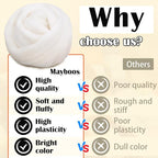 Mayboos Wool Roving Yarn, 1.76oz Colored Natural Wool Roving,Wool Felting Supplies Pure Wool Chunky Yarn for Wet Felting handcrafts and Spinning (Original White Color)