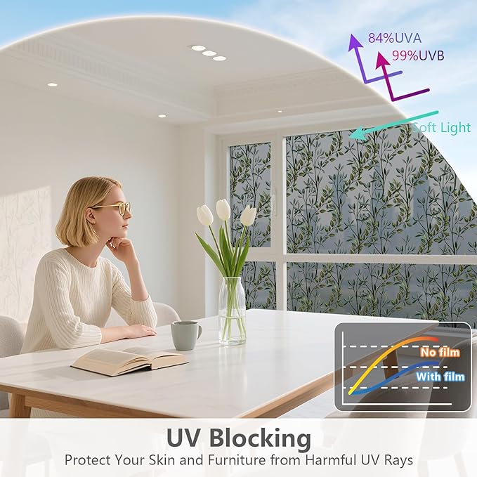 NINETREX One Way Window Privacy Film, Daytime Privacy Static Cling Sun Blocking Anti UV Reflective Window Tint for Home and Office 17.5 x 157.4 inches, Black Silver Leaf