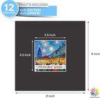 Mat Board Center, 8X8 Black Mats for 4X4 Pictures - Acid Free, 4-Ply Thickness, White Core, Bevel Cut - for Artworks, Photos, Framing - Pack of 12