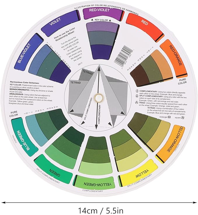 Pocket Color Wheel Chart, Double Sided Color Wheels for The Artists, 5.5 inch Color Analysis Draping Kit Showing Color Mixing Effects, Lightweight Paper Wheel for Artists (Small)