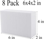 AMZQNART 8 Pack Crafts Foam Blocks, 6x4x2 Square Polystyrene Foam Bricks for Art Sculpting, Flower Arrangements, Sculpture, Modeling, School and Home DIY.
