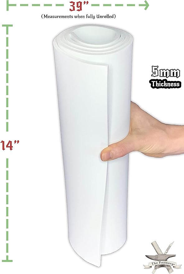 Shape Retention EVA Cosplay Foam 5mm (1mm-10mm) 14x39 inch White or Black High Density EVA Foam Sheets. Premium 85 kg/m3 Heat Shape Material for DIY Convention or Halloween Costumes by The Foamory