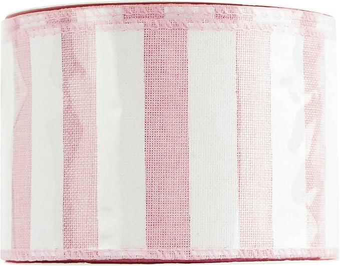MEEDEE Pink Striped Burlap Ribbon - 2.5 Inch Wired Ribbon for Baby Girl Wreaths & Cakes, 10 Yards