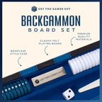 Get The Games Out Top Backgammon Set - Classic Board Game Case 15" Medium Size - Best Strategy & Tip Guide - Available in Small, Medium and Large Sizes (Blue, Medium)