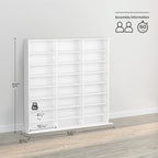 Prepac 3 Column 51" Tall White Display Multimedia Cabinet, Wood Media Storage with Removable Sheves, Modern Multimedia Storage Unit with 21 Adjustable Shelves for Books, DVDs and Collectibles, White