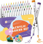 Arrtx 48 Colors Acrylic Marker, for Rock Painting, Extra Brush Tip Markers Paint Pens, Art Supplies, Fabric Paint, Art Markers, Waterproof Paint DIY Crafts Making& 48E