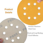 5-Inch 8-Hole Hook and Loop Sanding Discs 800-Grit Random Orbit Sandpaper, 100-Pack