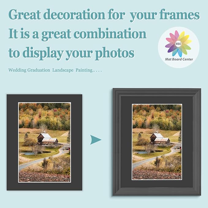 MBC Mat Board Center, 10 Pack 11X14 for 8X12 Black Picture Mats Frame Mattes, Bevel Cut, Acid Free, 4-Ply Thickness