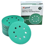 5-Inch 8-Hole Wet Dry Sanding Discs 180 Grit, Polyester Film Backed Heavy-Duty Hook and Loop Sandpaper for Random Orbital Sander, 50-Pack