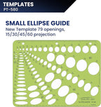 Pacific Arc - Small Ellipse Guide Template - 79 Total - 15, 30, 45, and 60 Degree Projection - Drawing Aid Stencil for Professional or School Work - 8.5x11 inches
