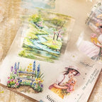 Garden and Girl PET Tape Set, 4 Rolls Pre-Cut Adhesive Tapes for Scrapbooking, Journaling, DIY Crafts, and Art Supplies