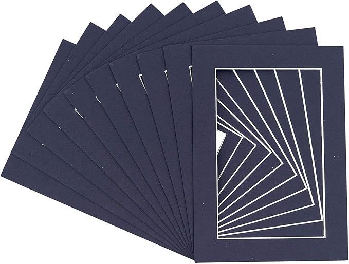 6x8 Mat for 8x10 Frame - Precut Mat Board Acid-Free Show Kit with Backing Board, and Clear Bags Navy 6x8 Photo Matte Made to Fit a 8x10 Picture Frame Matboard for Framing, Pack of 10 Mats
