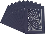 Pack of Ten Acid Free 8.5x11 Mats Bevel Cut for 7x9 Photos - Navy Precut Matboards With Backing Boards and Self Seal Photo Mat Bags For Pictures, Photos, Framing - 4-ply Thickness