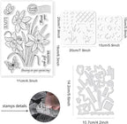 ORIGACH Realistic Daffodil Flower Stamps and Dies and Layering Coloring Stencil Set, Silicone Stamps Metal Die Cut and Flower Stencil Template for Card Making Scrapbooking DIY Crafting