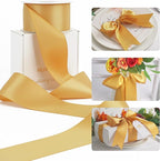 HUIHUANG Old Gold Satin Ribbon - 2 inch Wide Double Face Gold Silk Like for Wedding, Crafts, Gift Wrapping, Christmas Decor, Bows - 25 Yards/Roll