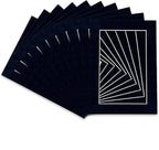 Pack of TEN 8x10 Mats Bevel Cut for 5.5x8.5 Photos - Acid Free Navy Suede Precut Matboards For Pictures, Photos, Framing - 4-ply Thickness