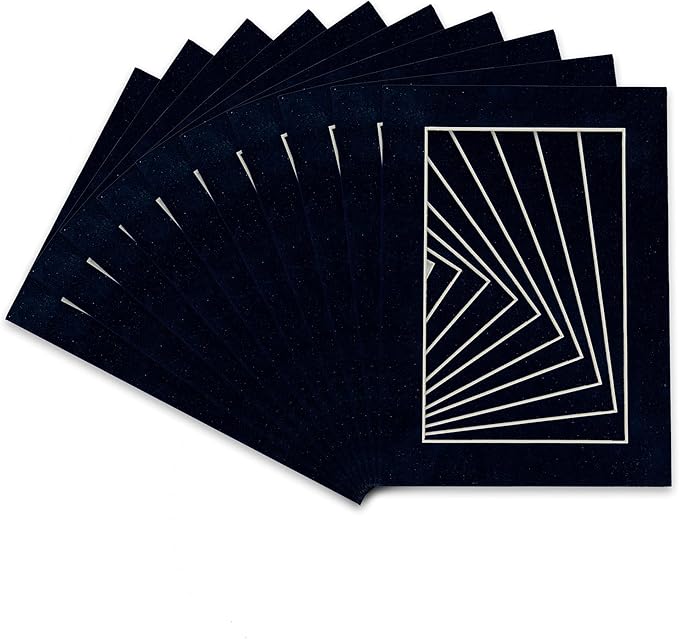 Pack of Ten Acid Free 8x10 Mats Bevel Cut for 5x8 Photos - Navy Suede Precut Matboards With Backing Boards and Self Seal Photo Mat Bags For Pictures, Photos, Framing - 4-ply Thickness