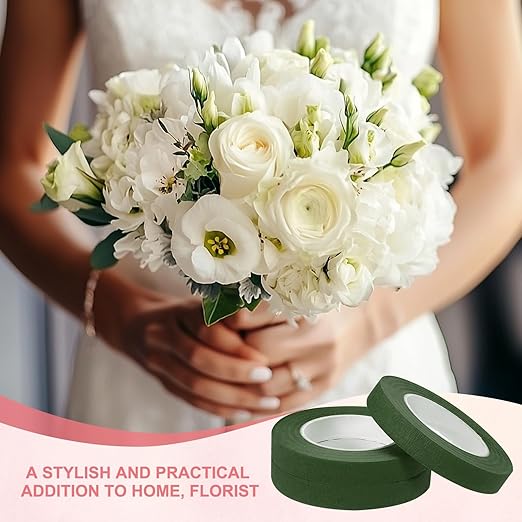 MECCANIXITY 3 Rolls Floral Tapes, 30 Yard x 1/16 in Florist Crepe Flowers Bouquets Tape Adhesive Waterproof for Flower Arranging Wrapping, Olive Green