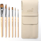 Sable Travel Watercolor Brushes, Fuumuui 6pcs Kolinsky Sable Watercolor Travel Brushes with Short Handles - Detail Liner Pointed Round Flat Wash Mop for Watercolor Gouache Ink Painting