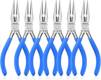 Needle Nose Pliers Set, mshandto 5" Long Nose Pliers for Wire Bending, 6 Pack High Carbon Steel Needle Nose Pliers, Serrated Jaw Pliers for Jewelry Making, Electronics, Object Grasping, Craft Making