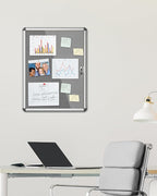 26"x20" Enclosed Bulletin Board, Lockable Weather-Resistant Aluminum Cork Noticeboard for School & Office, Silver Frame w/Grey Flet