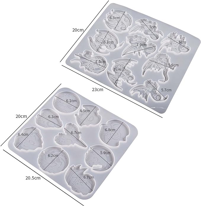 2 Pack Dragon Keychain Resin Mold - 9 Cavities Each - Multiple Style - Pendant - Resin Casting Silicone Molds for Home Decor & Candle Making Wave Spiral Mold