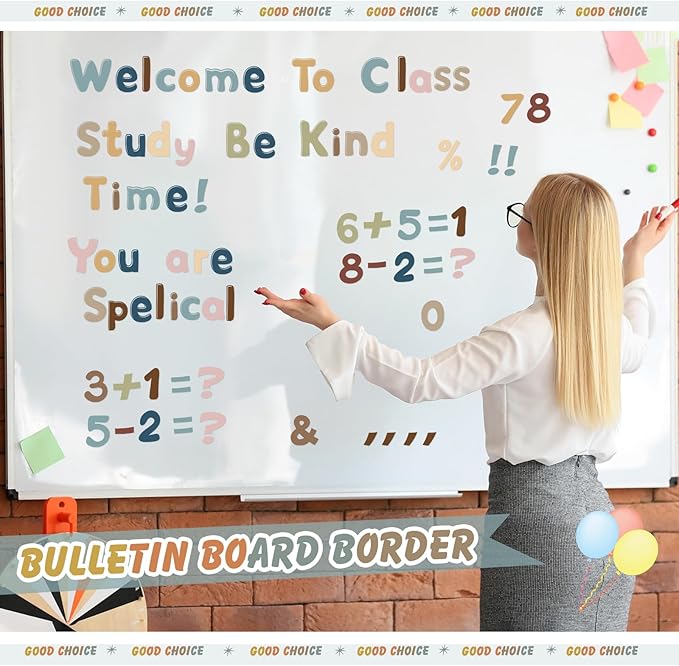 221 Pcs Bulletin Board Letters Round Alphabet Number Punctuation Symbol Combo Letter Cutouts Classroom Decoration for School Classroom Chalkboard Poster Board(Boho Round)