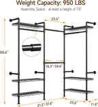 L3 Industrial Pipe Closet Organizer System, Wall Mounted Clothes Rack Clothing Racks with 4 Telescopic Rods & 6 Shelves , Heavy Duty Closet System in Wardrobe Closet (Black)