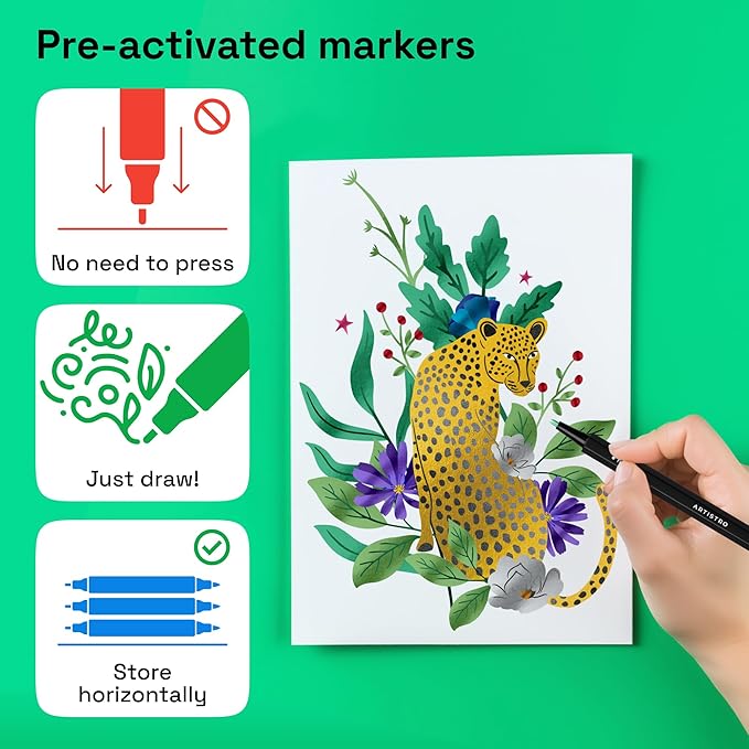 ARTISTRO 12 Metallic Markers with Fine Tip, Metallic Acrylic Paint Pens, Pre-Activated, for Kids & Adults, for Black Paper & Rocks