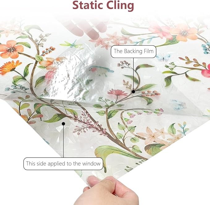 NINETREX Window Privacy Film,Stained Glass Window Film,Rainbow Decorative Stickers Static Cling Anti UV Heat Control for Home Decor (Galsang Flower,35.4 x 157.4inch)