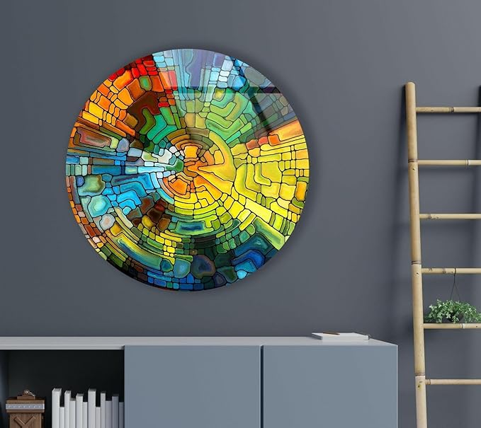 My Photostation.com 31.5''(80cm) Diameter Stained Yellow Round Glass Wall Art Tempered Glass Printing Wall Decor Large Wall Art Wall Hangings