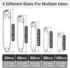 Silver Safety Pins 300 PCS, 5 Assorted Sizes of Durable, Small and Large Safety Pins Bulk, Sharp Edge Pins for Clothes, Sewing, Arts & Craft