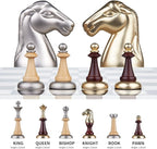 AMEROUS 16 Inches Wooden Chess Set, Large Size Board with 2 Built-in Storage Drawers - 2 Extra Queens - Metallic & Wooden Chess Pieces - Gift Packaging, Board Games for Adults and Kids