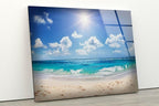 My Photostation.com 20Wx14H'' Summer Beach Landscape Glass Wall ArtTempered Glass Printing Wall Decor Large Wall Art Wall Hangings