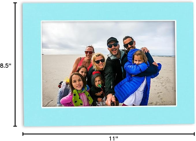 Pack of 25 Acid Free 8.5x11 Mats Bevel Cut for 7x9 Photos - Aquamarine Blue Precut Matboards With Backing Boards and Clear Photo Mat Bags For Pictures, Photos, Framing - 4-ply Thickness