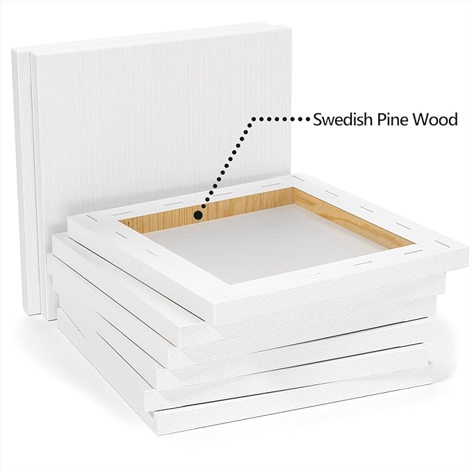 GOTIDEAL Stretched Canvases for Painting, 8x8 Inch Set of 7, Primed White - 100% Cotton Blank Art Square Canvas Boards for Painting for Acrylic Pouring, Oil Paint Dry & Wet Art Media