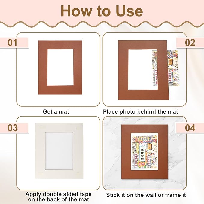 uxcell 10Pcs Picture Mats, 8 x 10 Mat Board Center for 5 x 7 Pictures Acid Free White Core Bevel Cut Frame Mattes for Display Art Measuring, White