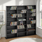 Prepac 3 Column Tall Media Storage Cabinet, Black Storage Cabinet, Display Cabinet, Multimedia Storage Organizer for CDs, DVDs, Blu-rays with 21 Adjustable Shelves 8.75" D x 56" W x 51" H