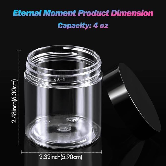  ﻿ Eternal Moment 36 Pack 4 OZ Plastic Jars Round Clear Cosmetic Container Jars with Lids, Perfect for Lotion, Cream, Ointments, Makeup, Eye Shadow, Rhinestone, Samples, Pot, Travel Storage