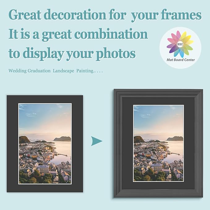 MBC Mat Board Center, 5 Pack 11X14 for 8X12 Black Picture Mats Frame Mattes, Bevel Cut, Acid Free, 4-Ply Thickness