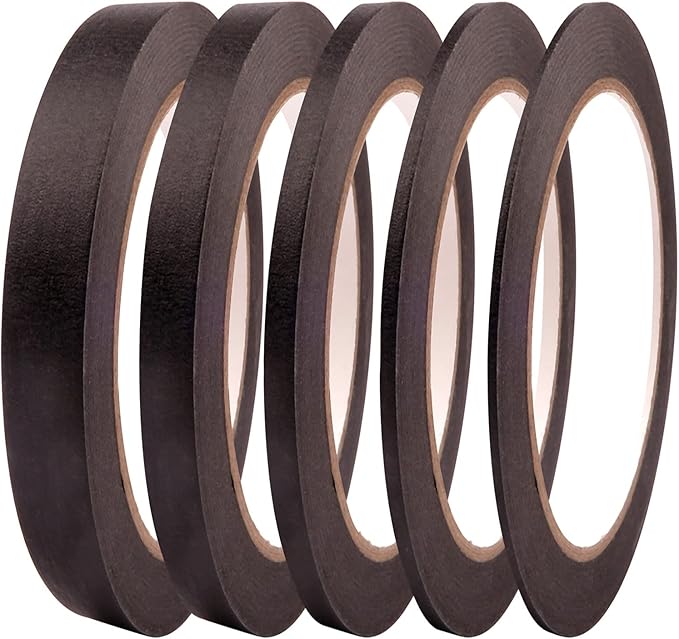 5 Rolls Pinstripe Tape - Masking Tape 1/16", 1/8", 1/4", 1/2", 3/4" - Thin Painters Masking Automotive Tape for DIY, Car, Auto, Paint, Art, Tumblers (Black)